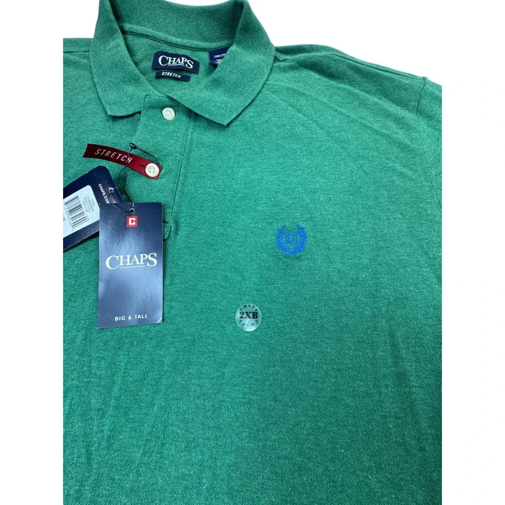 Chaps Mens Big &‎ Tall Stretch Polo Shirt Green Heather 2XB Preppy Old Money NWT